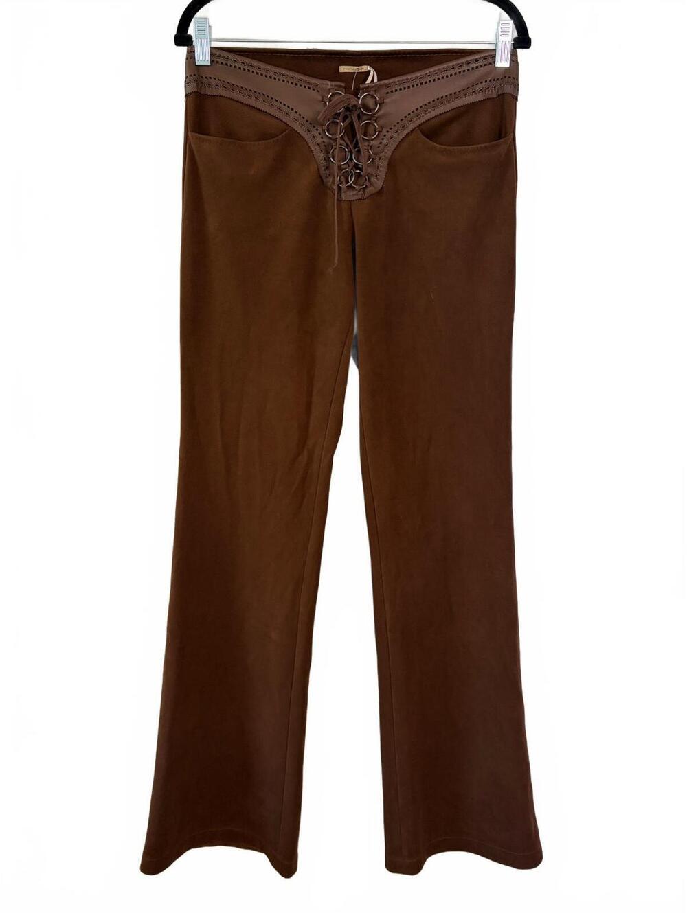 Y2K Max Studio Pants Womens Size M Brown Lace-Up Ring Detail Bootcut Leg
